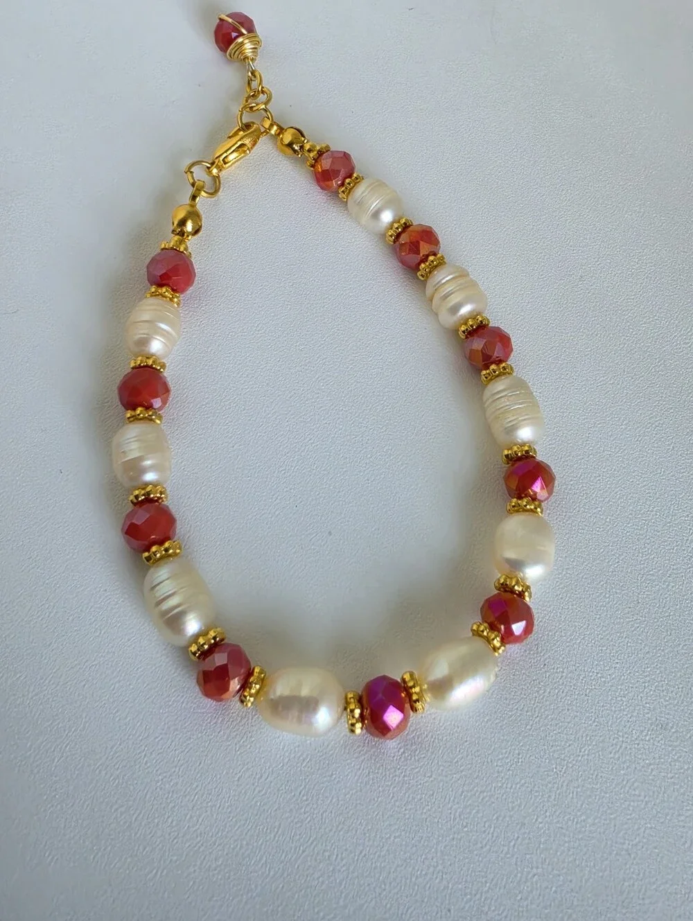 Freshwater Pearl & Pink Crystal Beaded Bracelet 8